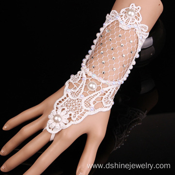 White Lace Pearl Bracelet For Wedding With Ring Set